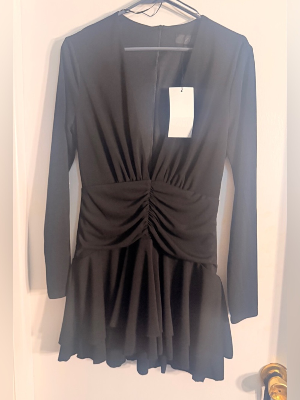 Zara Women's Black Long-Sleeve Ruched Waist Dress /shorts NWT
